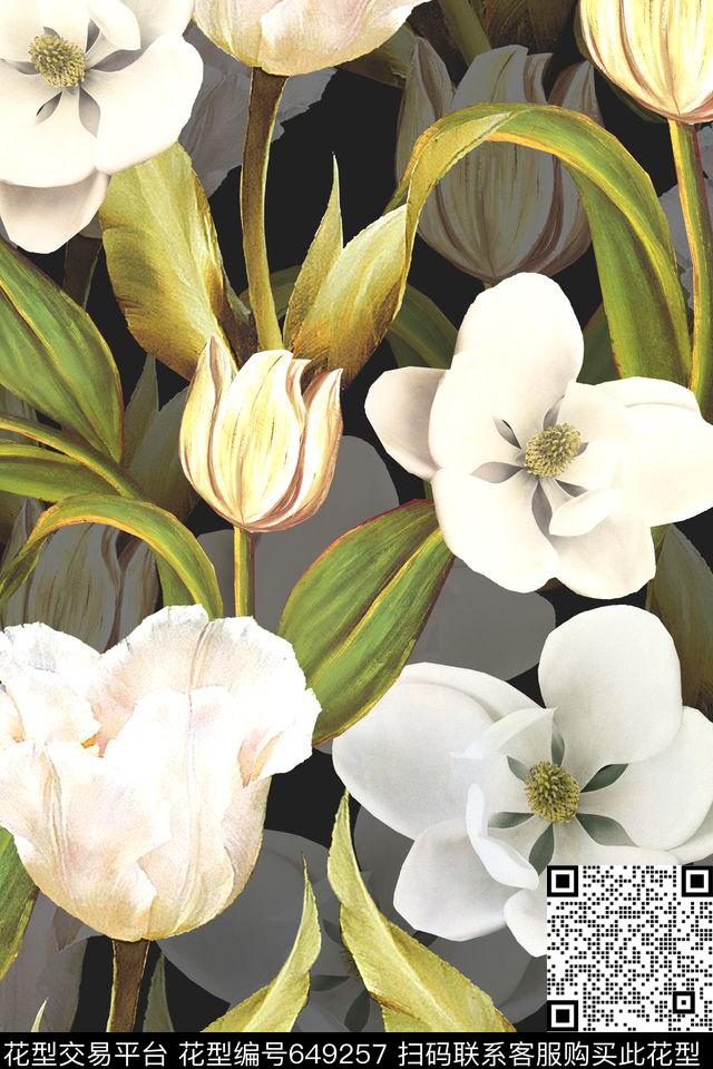 女装花卉白色花数码印花华亿平台下载（图片编号: 649257） - 瓦栏（Walan）