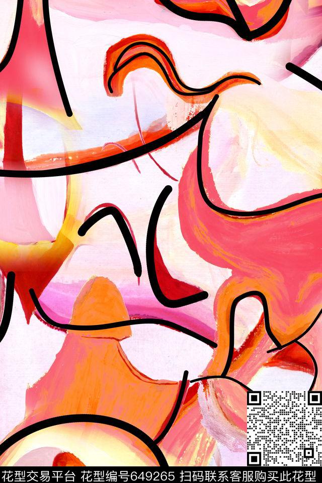 笔触绘画抽象肌理线条数码印花华亿平台下载（图片编号: 649265） - 瓦栏（Walan）