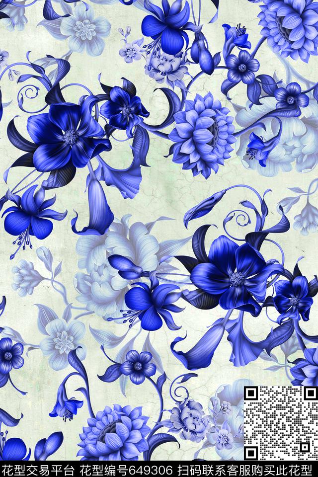 手绘花卉花卉数码印花华亿平台下载（图片编号: 649306） - 瓦栏（Walan）