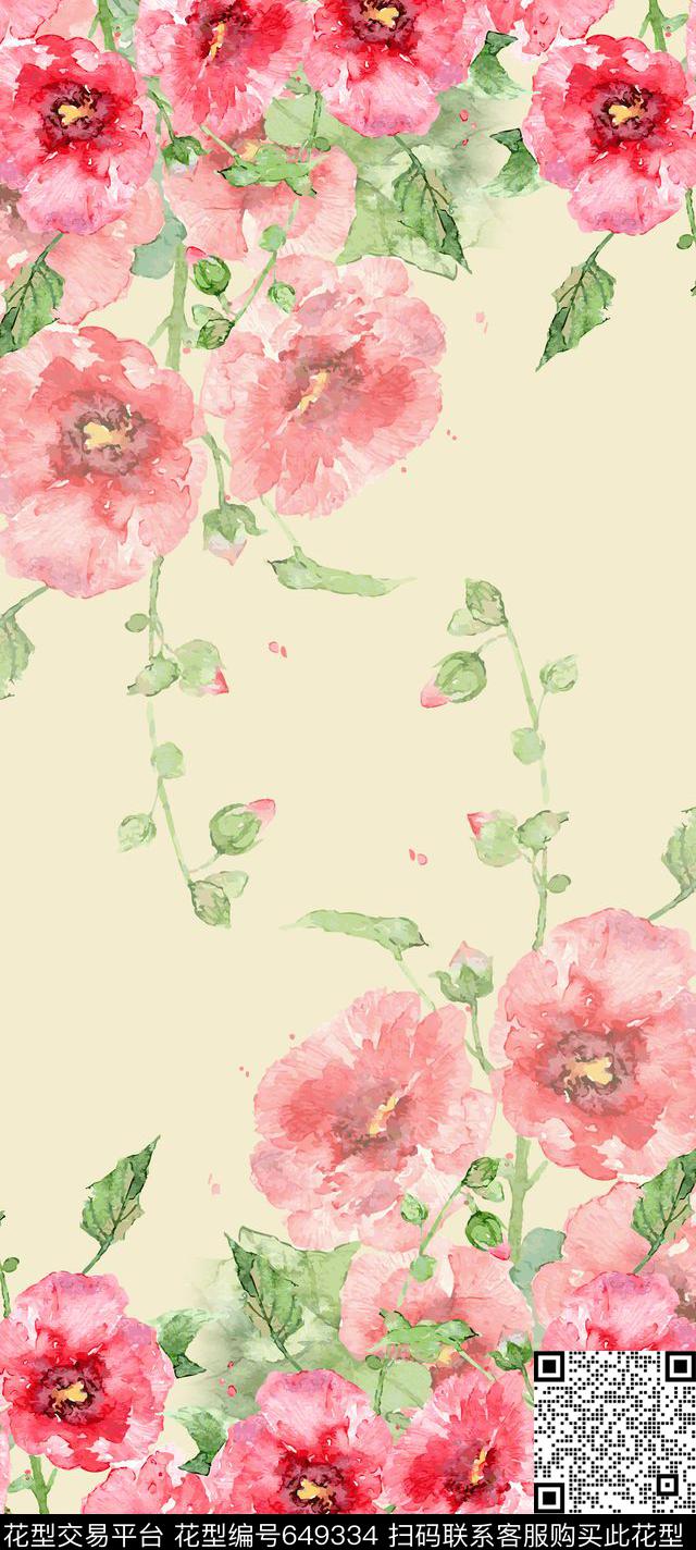 花卉水彩花卉长丝巾水彩花卉长围巾数码印花华亿平台下载（图片编号: 649334） - 瓦栏（Walan）