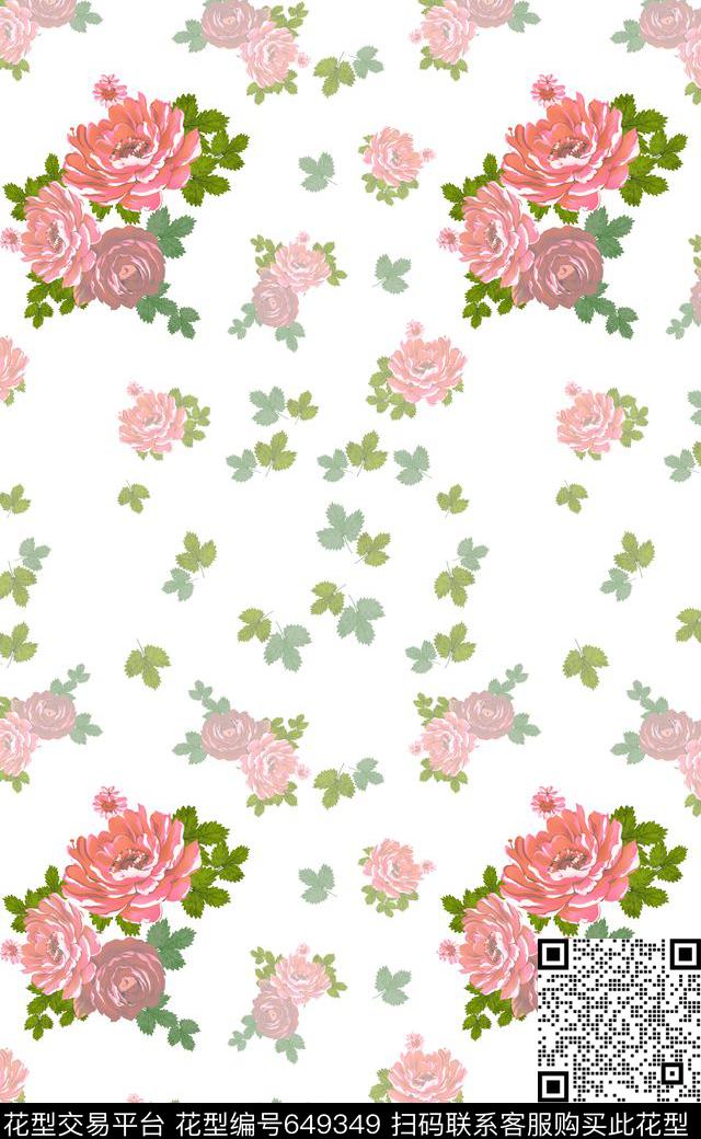 植物花卉水彩牡丹叶子组合数码印花华亿平台下载（图片编号: 649349） - 瓦栏（Walan）
