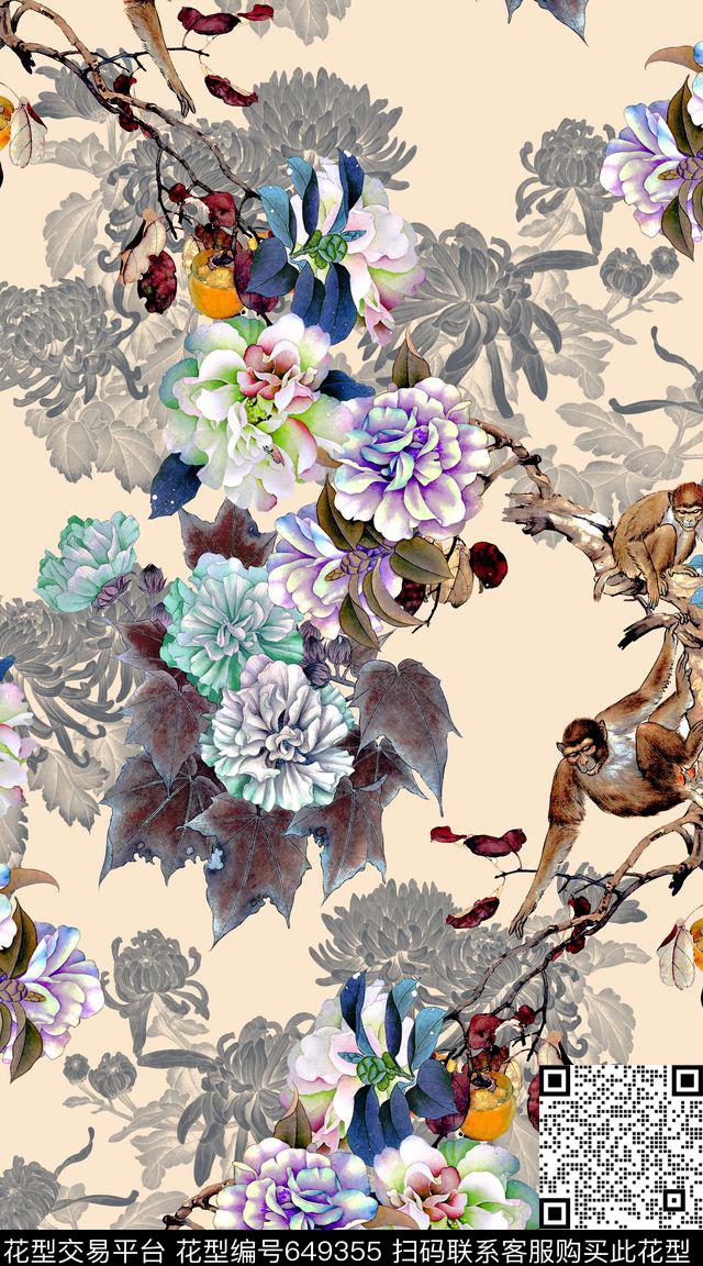 国画工笔民族数码印花华亿平台下载（图片编号: 649355） - 瓦栏（Walan）