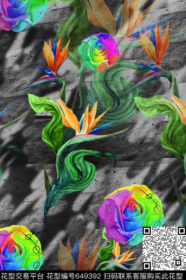 复古乱花色块数码印花华亿平台下载（图片编号: 649392） - 瓦栏（Walan）