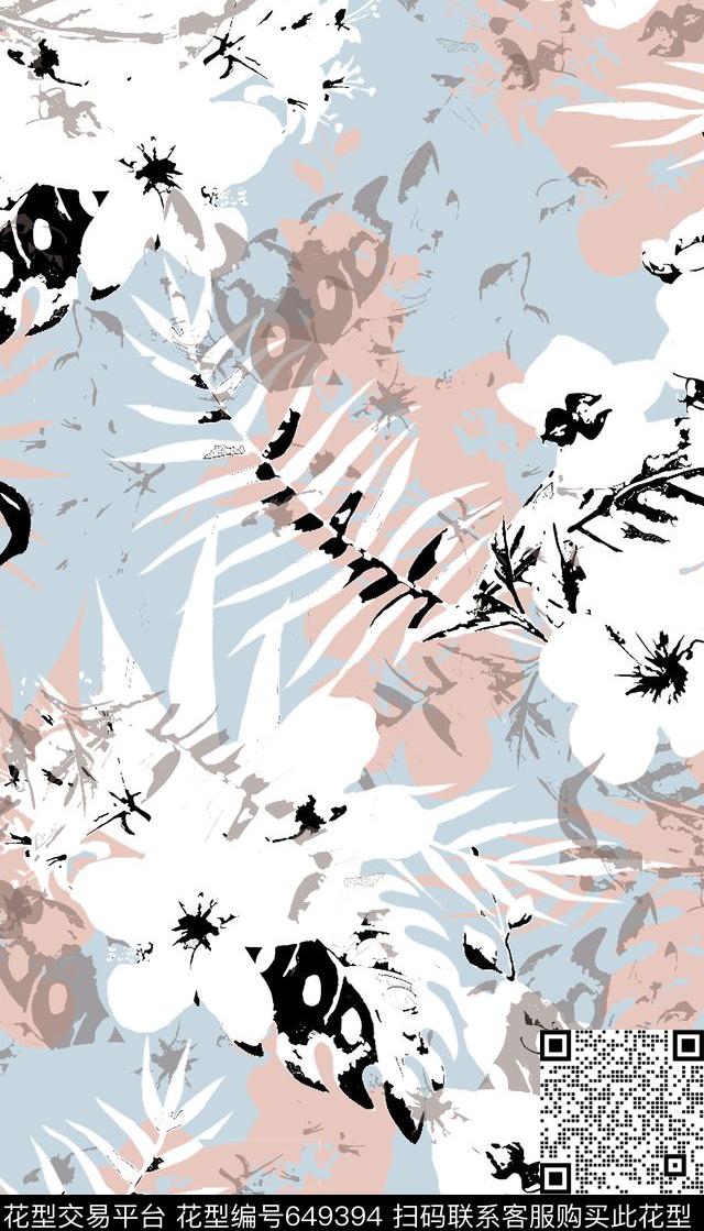 春季花卉小清新棕榈叶数码印花华亿平台下载（图片编号: 649394） - 瓦栏（Walan）