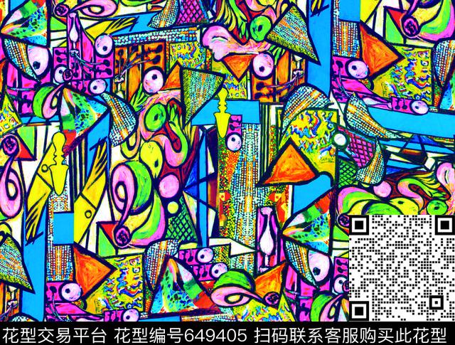 抽象油画线条数码印花华亿平台下载（图片编号: 649405） - 瓦栏（Walan）