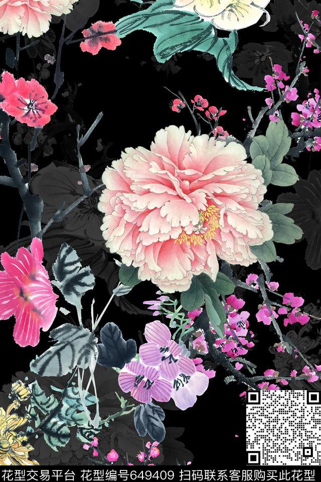 女装花卉中国风数码印花华亿平台下载（图片编号: 649409） - 瓦栏（Walan）