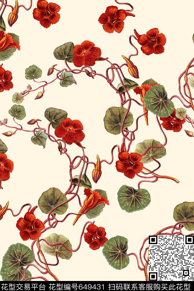 复古手绘藤条数码印花华亿平台下载（图片编号: 649431） - 瓦栏（Walan）