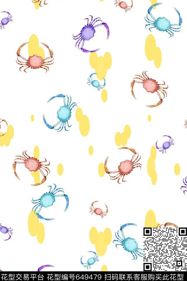 卡通波点螃蟹传统印花华亿平台下载（图片编号: 649479） - 瓦栏（Walan）