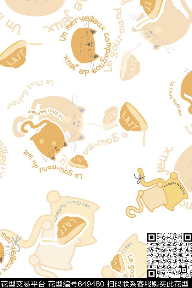 卡通猫文字传统印花华亿平台下载（图片编号: 649480） - 瓦栏（Walan）