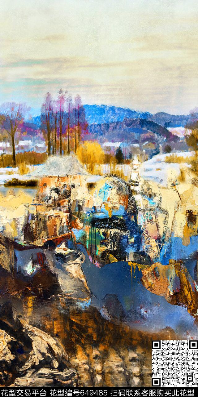 手绘定位油画数码印花华亿平台下载（图片编号: 649485） - 瓦栏（Walan）