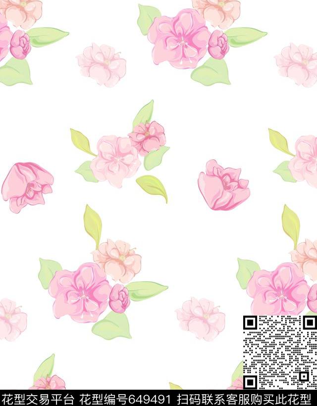 大花花朵花卉传统印花华亿平台下载（图片编号: 649491） - 瓦栏（Walan）