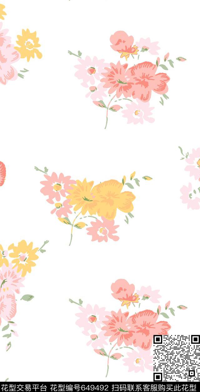 大花花朵花卉传统印花华亿平台下载（图片编号: 649492） - 瓦栏（Walan）