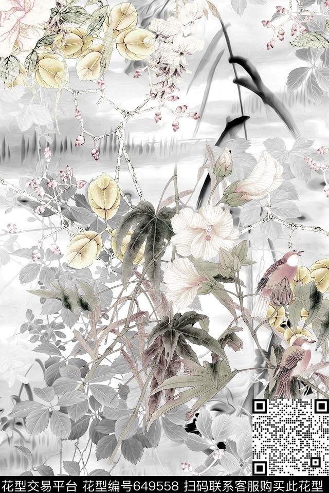 中国风花卉工笔花鸟数码印花华亿平台下载（图片编号: 649558） - 瓦栏（Walan）