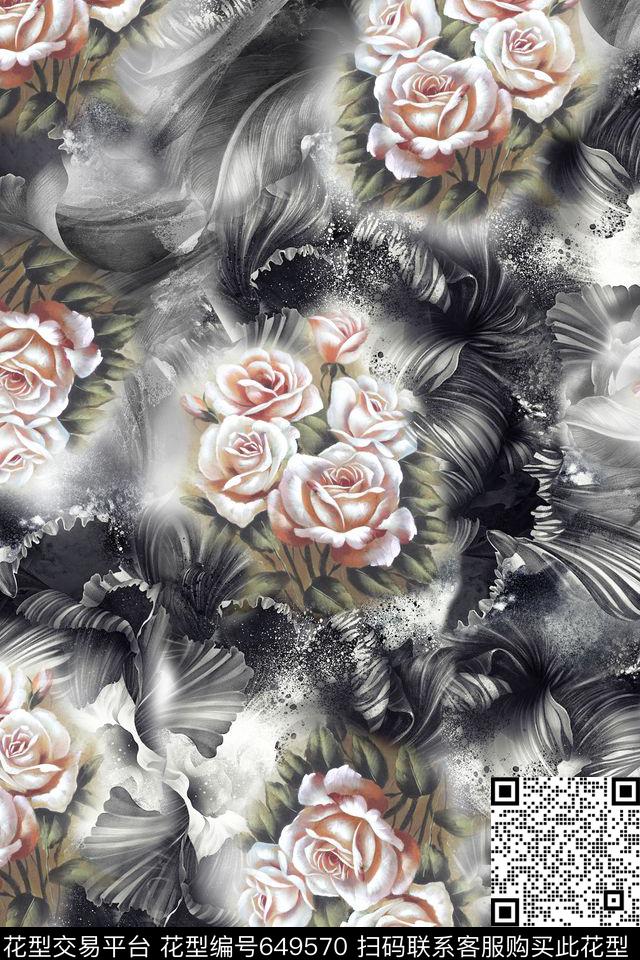水墨花卉花朵数码印花华亿平台下载（图片编号: 649570） - 瓦栏（Walan）