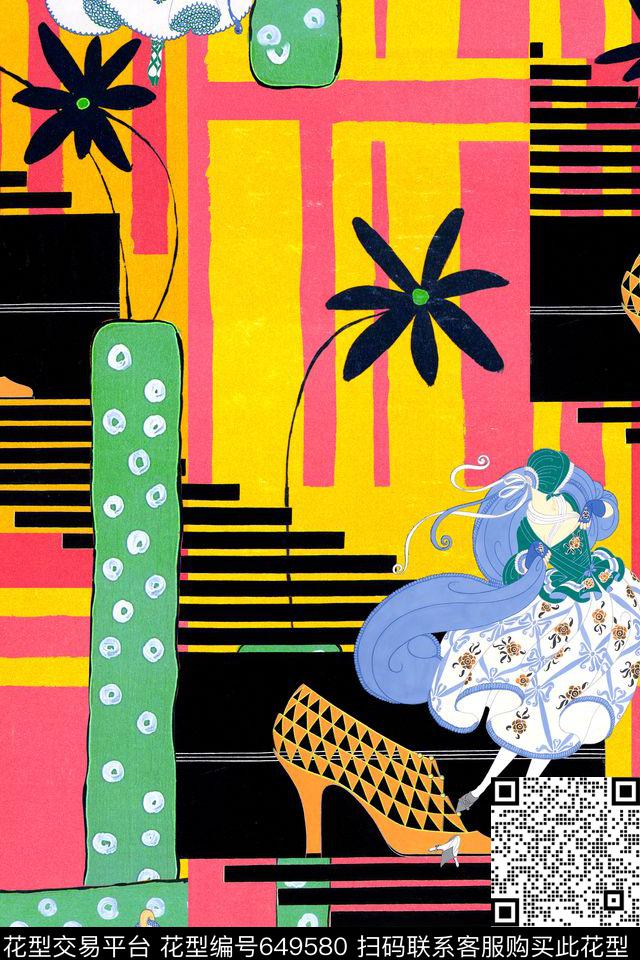 趣味圆点人物传统印花华亿平台下载（图片编号: 649580） - 瓦栏（Walan）