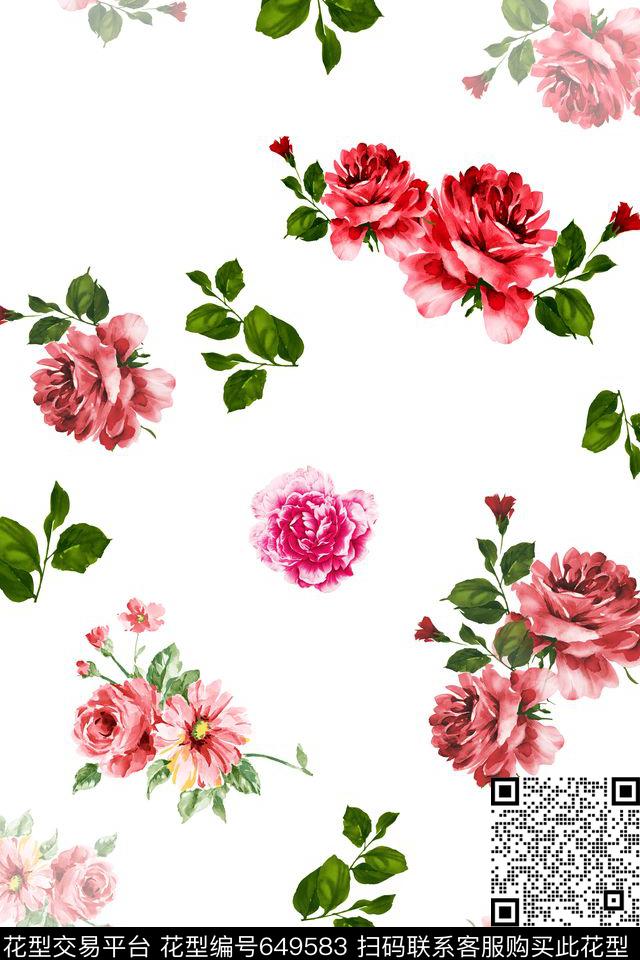 植物花卉叶子组合花卉组合数码印花华亿平台下载（图片编号: 649583） - 瓦栏（Walan）