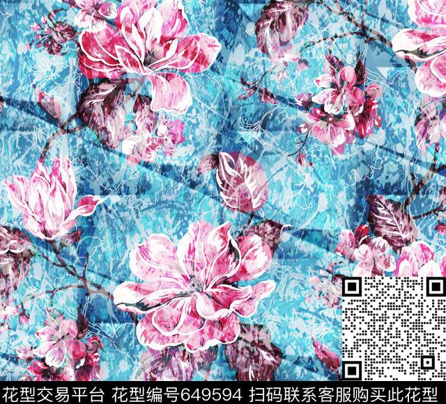 小方块未来主义色彩花朵传统印花华亿平台下载（图片编号: 649594） - 瓦栏（Walan）