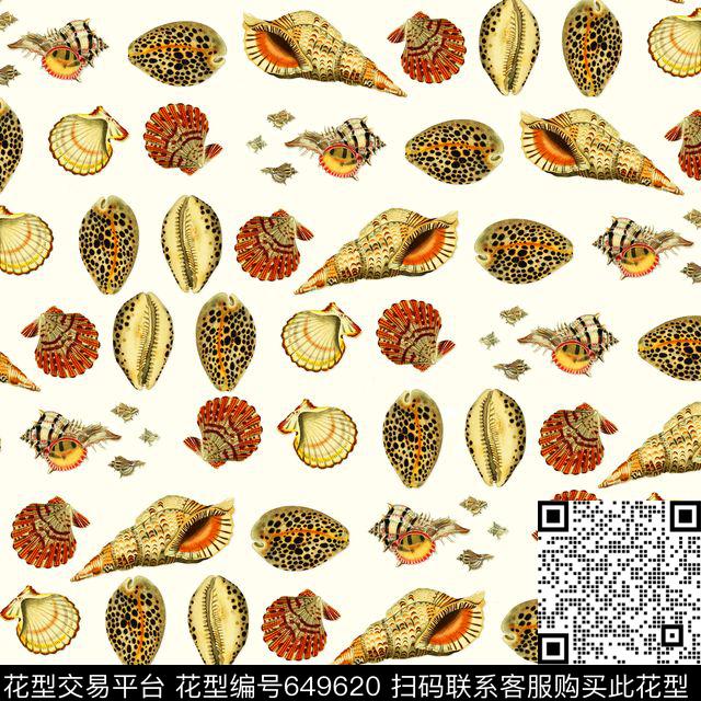 波西米亚热带贝壳蜗牛壳钱贝数码印花华亿平台下载（图片编号: 649620） - 瓦栏（Walan）