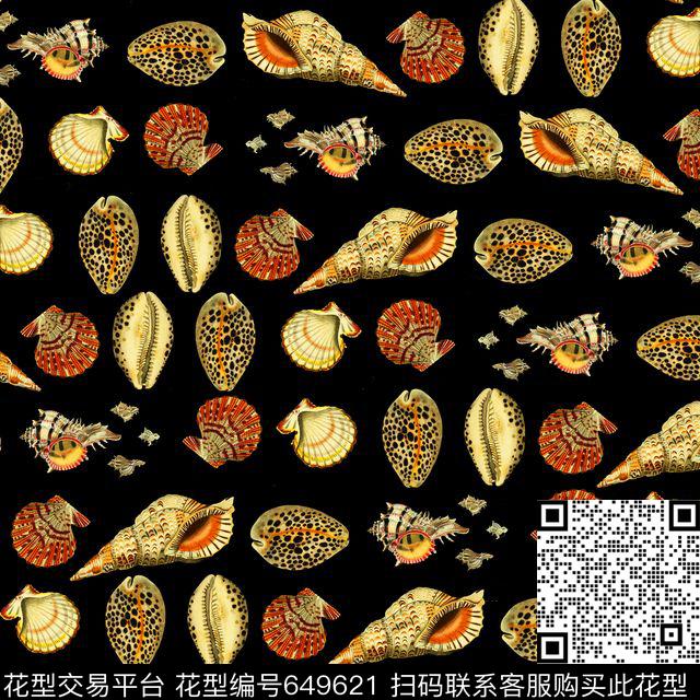 波西米亚热带贝壳蜗牛壳钱贝数码印花华亿平台下载（图片编号: 649621） - 瓦栏（Walan）