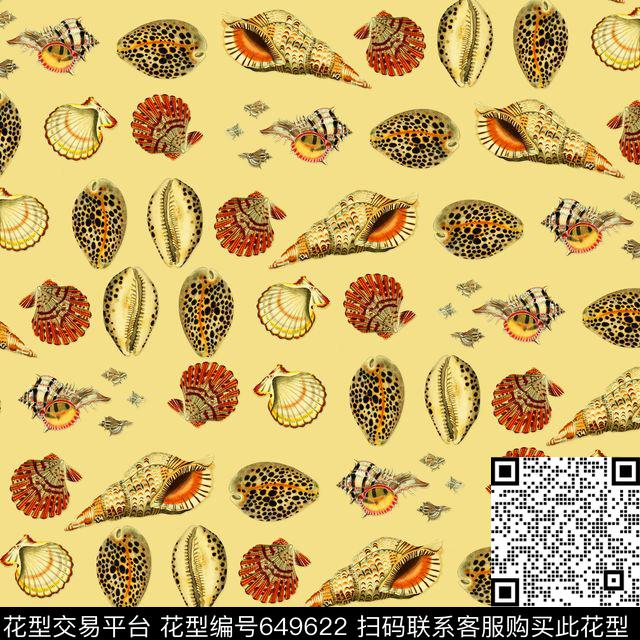 波西米亚热带贝壳蜗牛壳钱贝数码印花华亿平台下载（图片编号: 649622） - 瓦栏（Walan）