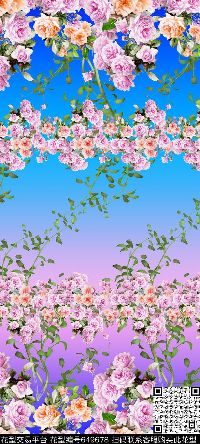 花卉渐变丝巾数码印花华亿平台下载（图片编号: 649678） - 瓦栏（Walan）