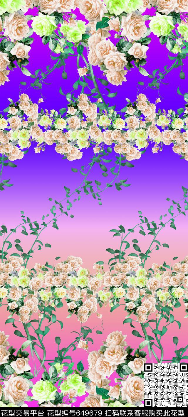 花卉渐变丝巾数码印花华亿平台下载（图片编号: 649679） - 瓦栏（Walan）