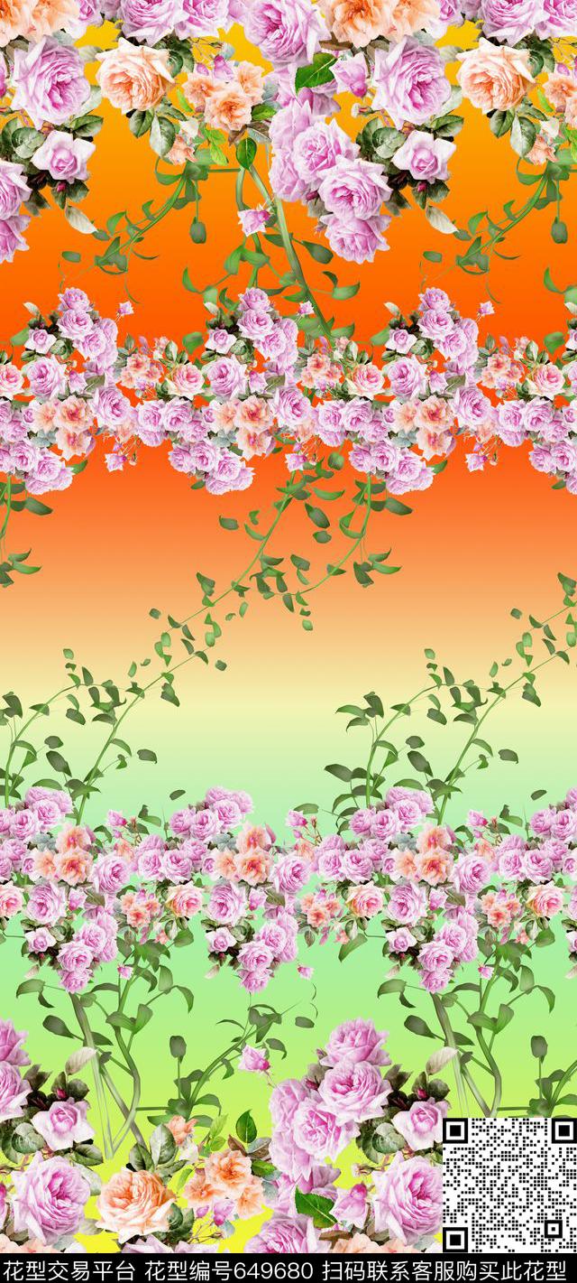 花卉渐变丝巾数码印花华亿平台下载（图片编号: 649680） - 瓦栏（Walan）