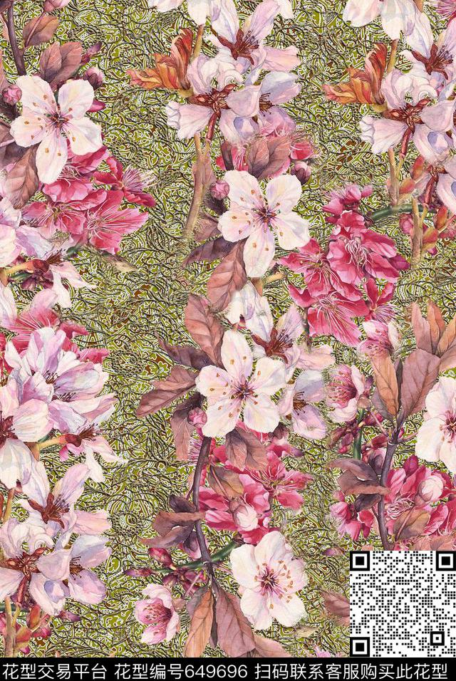 colorfull手绘花卉迪拜花卉数码印花华亿平台下载（图片编号: 649696） - 瓦栏（Walan）