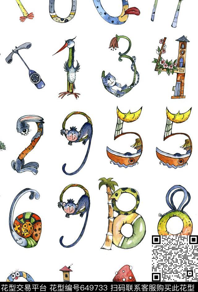 数字字母卡通数码印花华亿平台下载（图片编号: 649733） - 瓦栏（Walan）