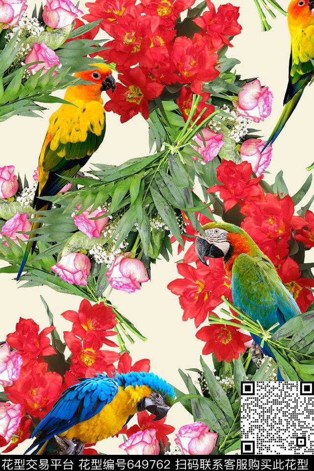 花鸟花朵花卉数码印花华亿平台下载（图片编号: 649762） - 瓦栏（Walan）