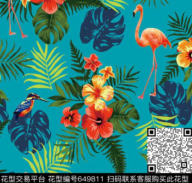 欧美热带大叶子数码印花华亿平台下载（图片编号: 649811） - 瓦栏（Walan）