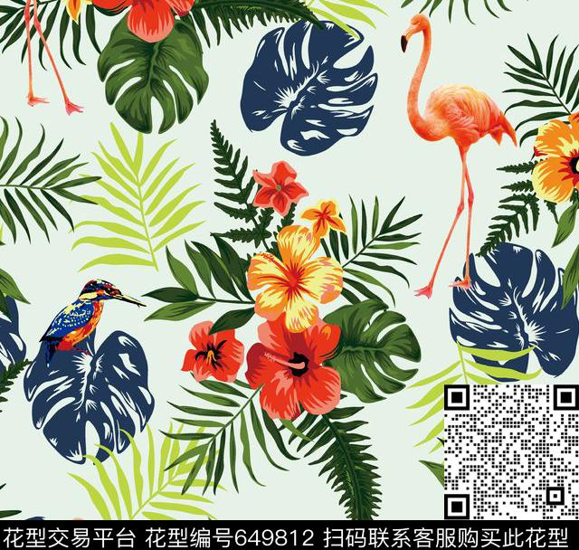 欧美热带大叶子数码印花华亿平台下载（图片编号: 649812） - 瓦栏（Walan）