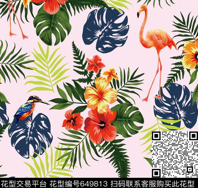 欧美热带大叶子数码印花华亿平台下载（图片编号: 649813） - 瓦栏（Walan）