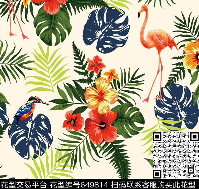 欧美热带大叶子数码印花华亿平台下载（图片编号: 649814） - 瓦栏（Walan）