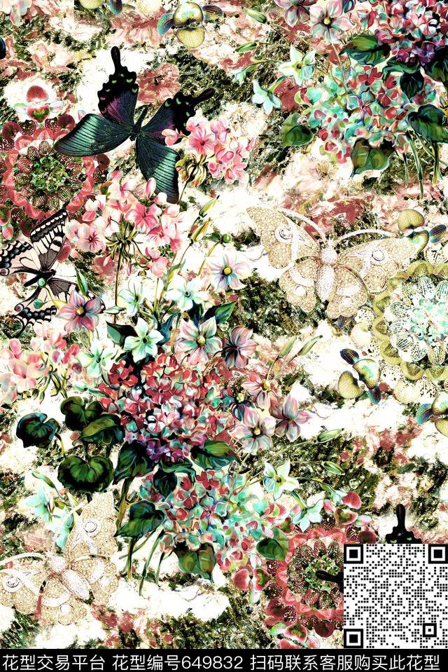 朦胧蝴蝶迷彩数码印花华亿平台下载（图片编号: 649832） - 瓦栏（Walan）