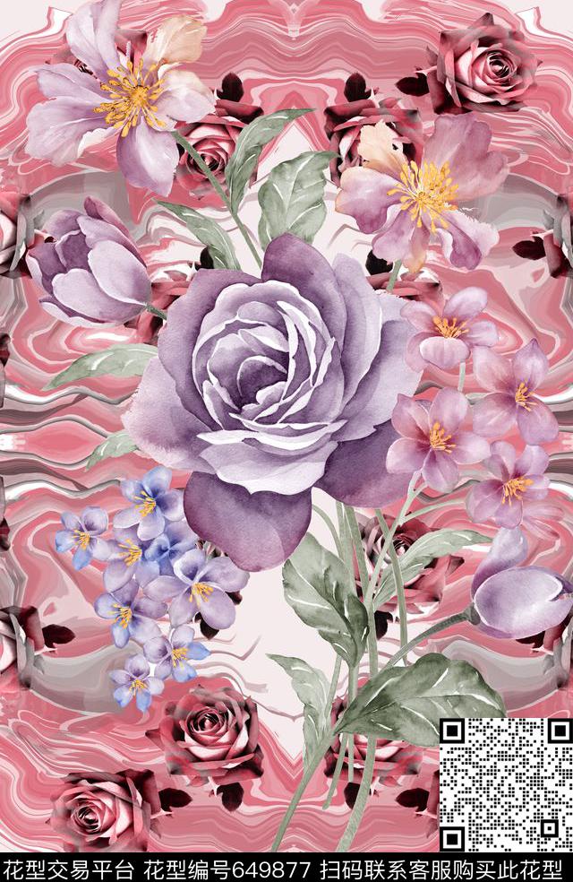 定位大朵花卉数码印花华亿平台下载（图片编号: 649877） - 瓦栏（Walan）
