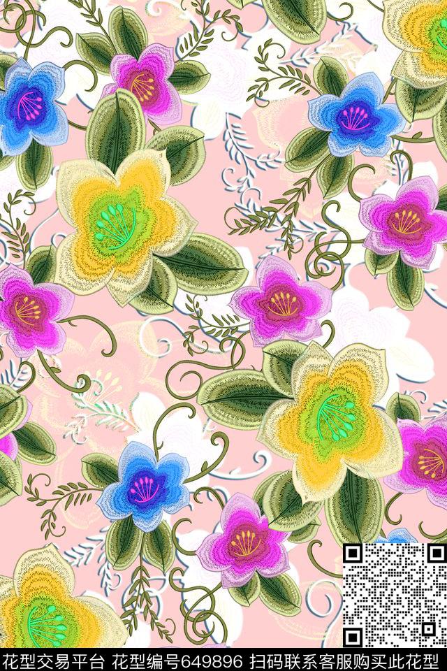 女装花卉刺绣数码印花华亿平台下载（图片编号: 649896） - 瓦栏（Walan）