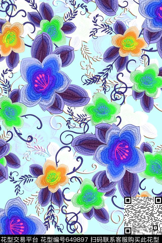 女装花卉刺绣数码印花华亿平台下载（图片编号: 649897） - 瓦栏（Walan）