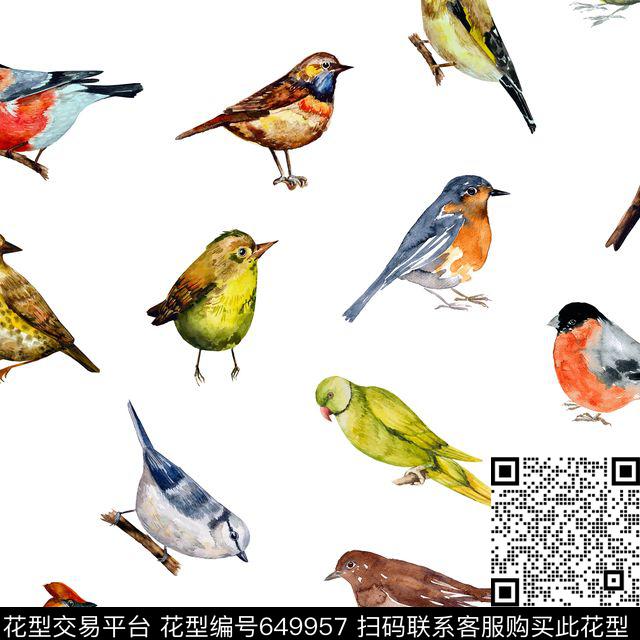 此华亿平台为1/2跳接休闲风鸟类数码印花华亿平台下载（图片编号: 649957） - 瓦栏（Walan）