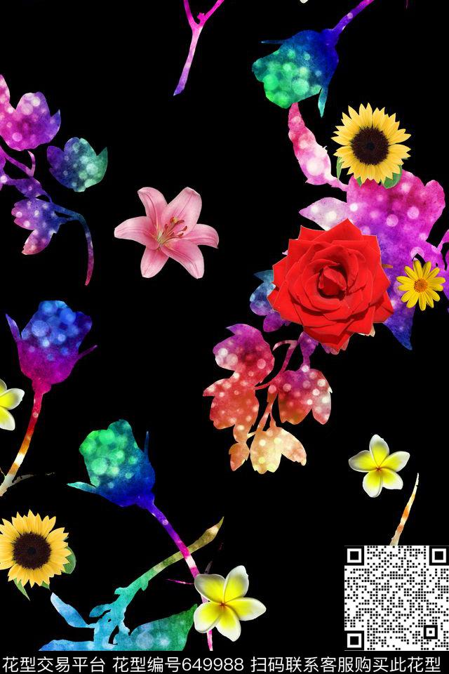 花卉3D花卉炫彩数码印花华亿平台下载（图片编号: 649988） - 瓦栏（Walan）
