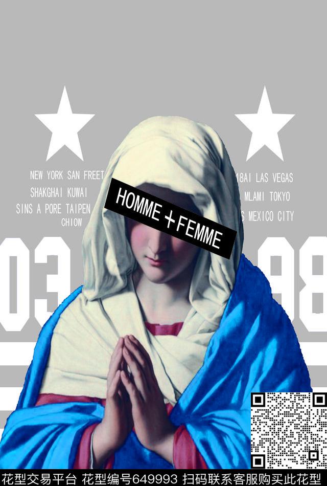 圣母星星带帽子女孩数码印花华亿平台下载（图片编号: 649993） - 瓦栏（Walan）