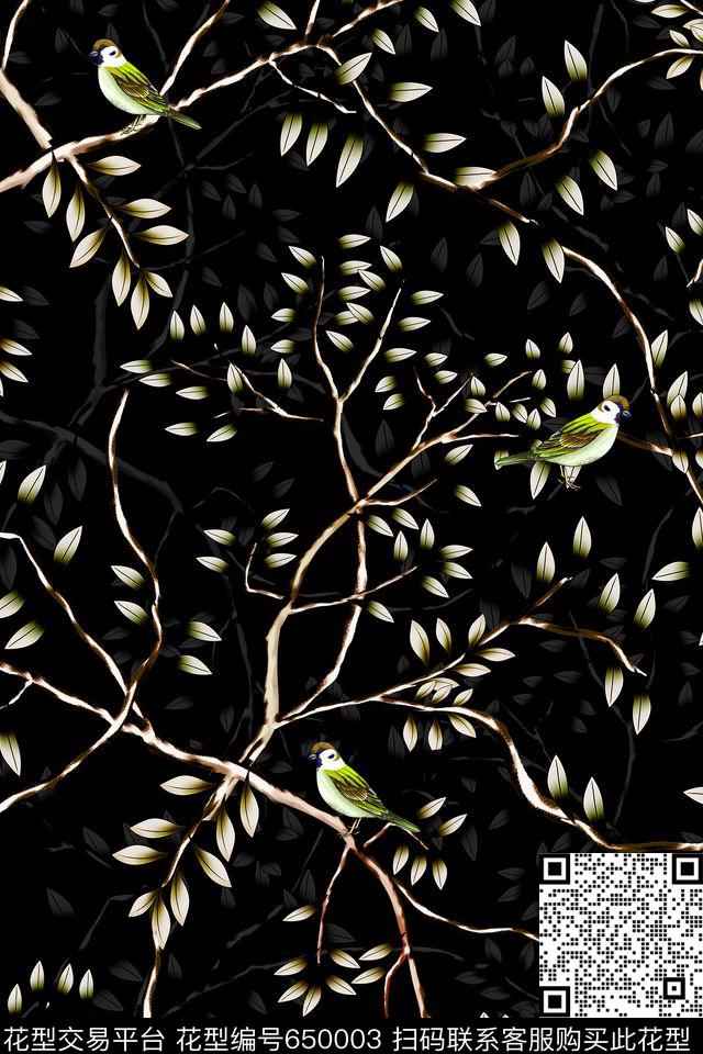 树枝鸟树叶数码印花华亿平台下载（图片编号: 650003） - 瓦栏（Walan）