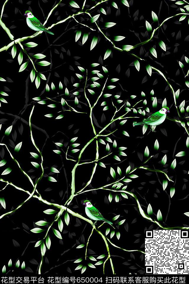 树枝鸟树叶数码印花华亿平台下载（图片编号: 650004） - 瓦栏（Walan）