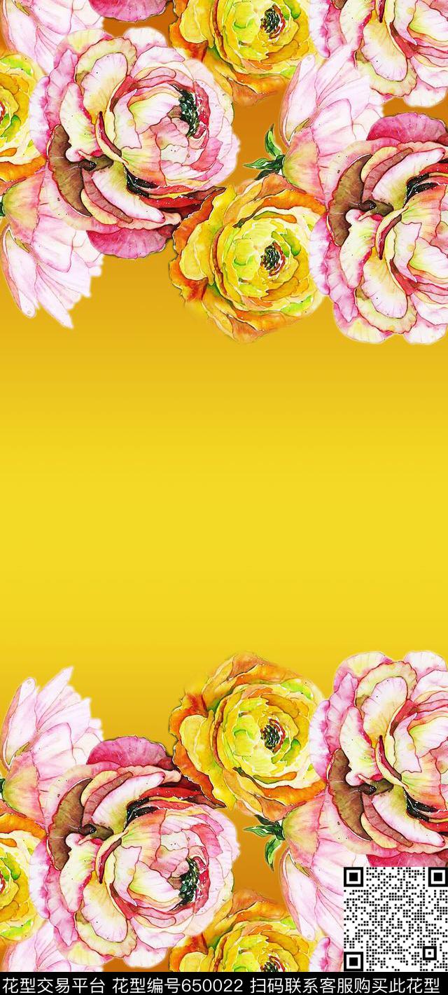 渐变花卉丝巾长巾数码印花华亿平台下载（图片编号: 650022） - 瓦栏（Walan）