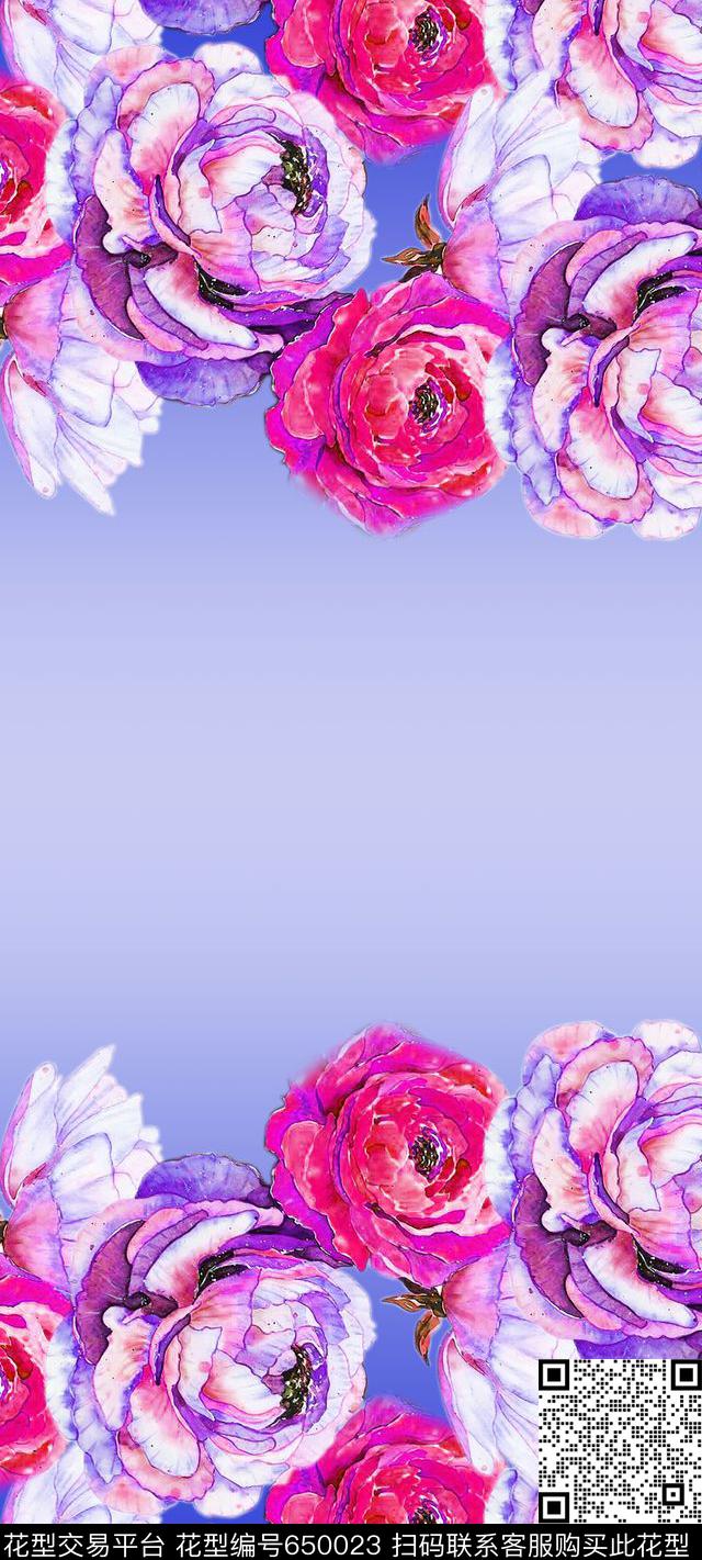 渐变花卉丝巾长巾数码印花华亿平台下载（图片编号: 650023） - 瓦栏（Walan）