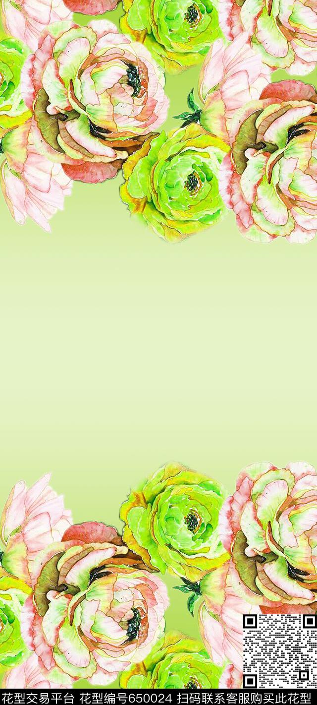 渐变花卉丝巾长巾数码印花华亿平台下载（图片编号: 650024） - 瓦栏（Walan）