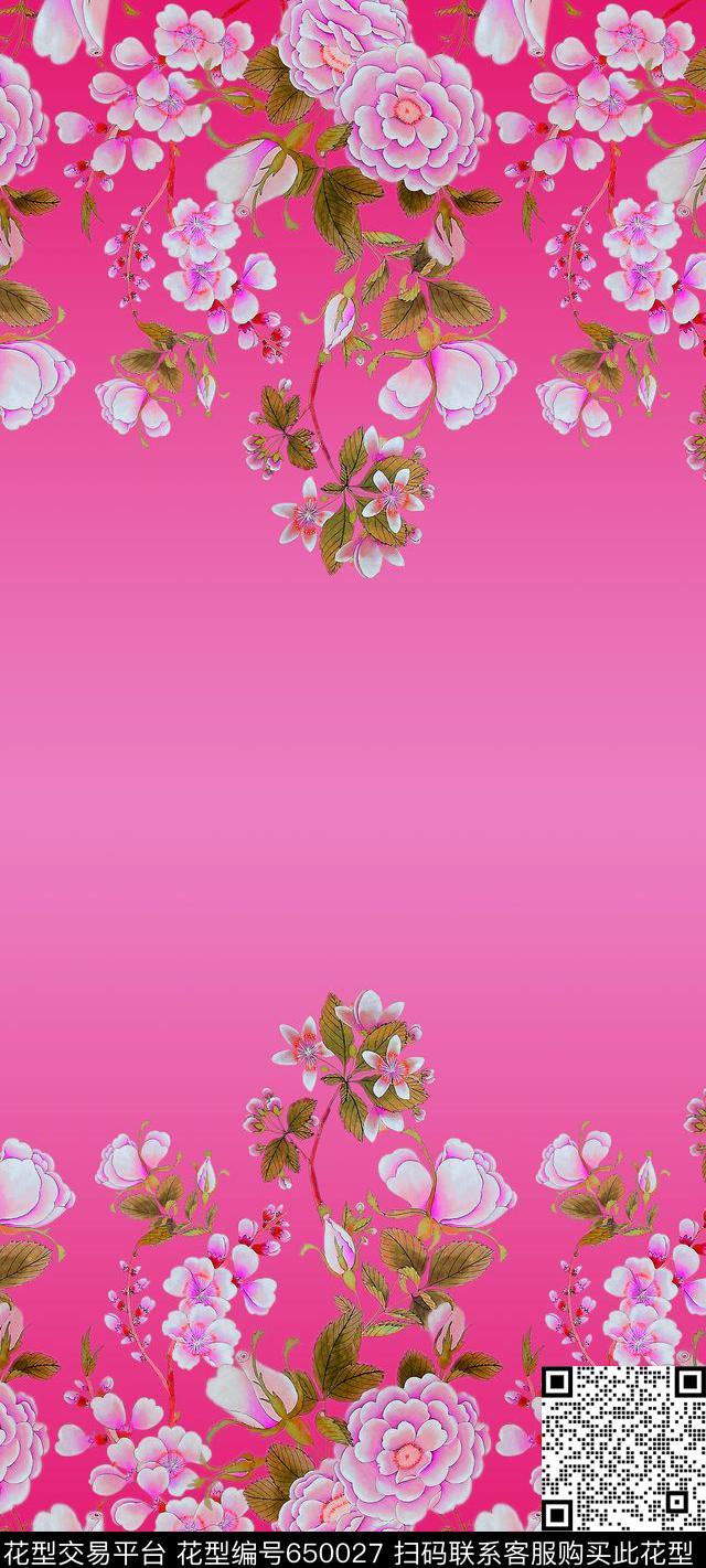 渐变花卉丝巾长巾数码印花华亿平台下载（图片编号: 650027） - 瓦栏（Walan）