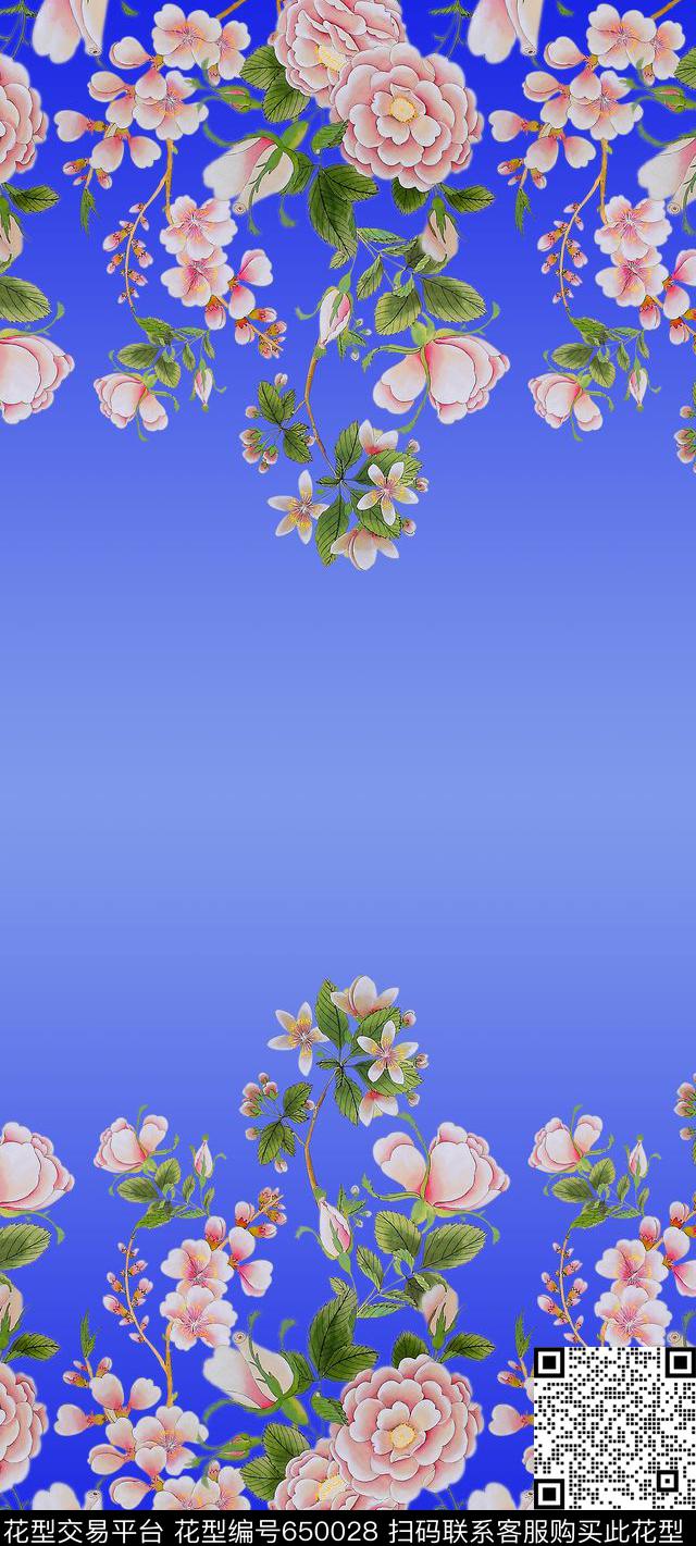 渐变花卉丝巾长巾数码印花华亿平台下载（图片编号: 650028） - 瓦栏（Walan）