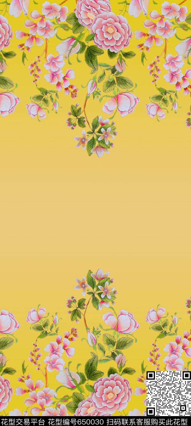 渐变花卉丝巾长巾数码印花华亿平台下载（图片编号: 650030） - 瓦栏（Walan）