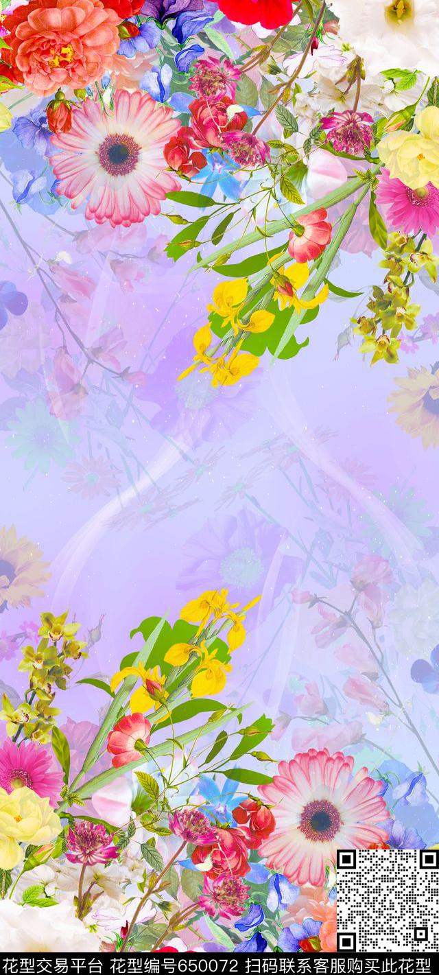 流行色彩花朵花卉数码印花华亿平台下载（图片编号: 650072） - 瓦栏（Walan）